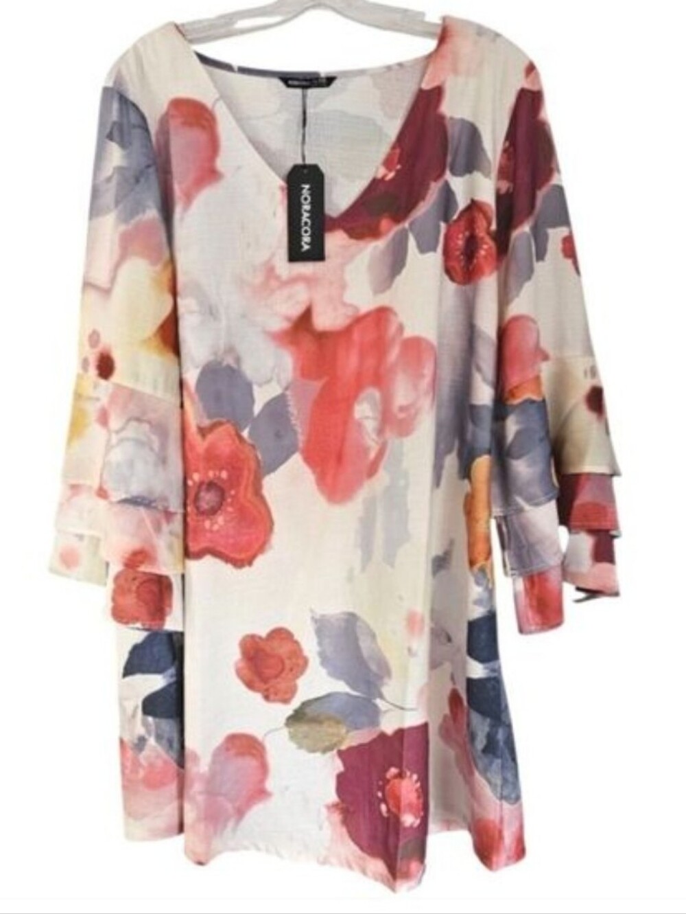 NORACORA Watercolor Floral Print Ruffled Sleeve V Neck Mini Dress Size XXL NWT
